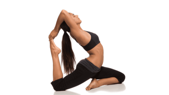 a woman doing yoga on a white background